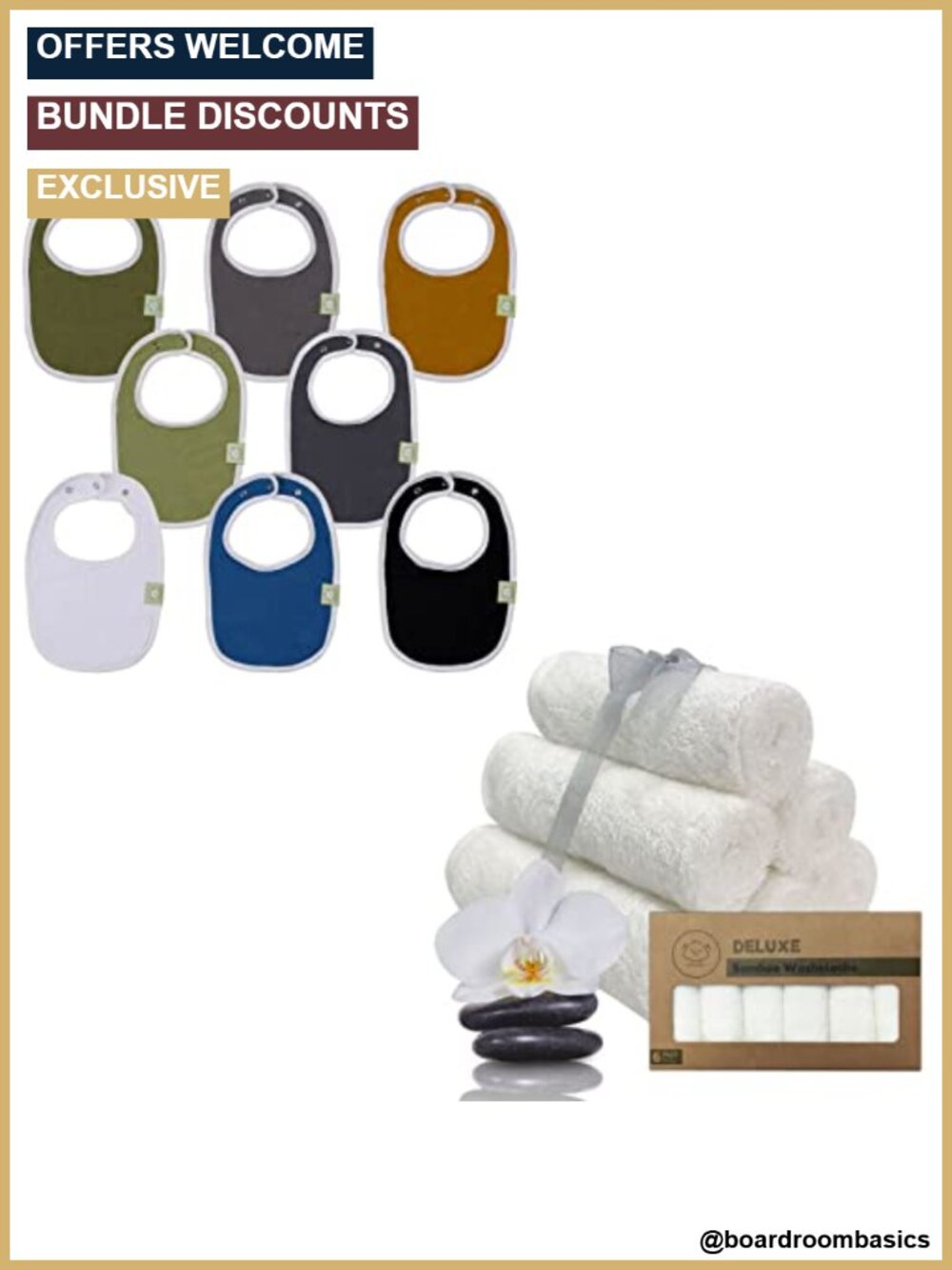 8-Pack Baby Bibs & 6-Pack Washcloths, 100% Cotton, Absorbent Drool Bibs